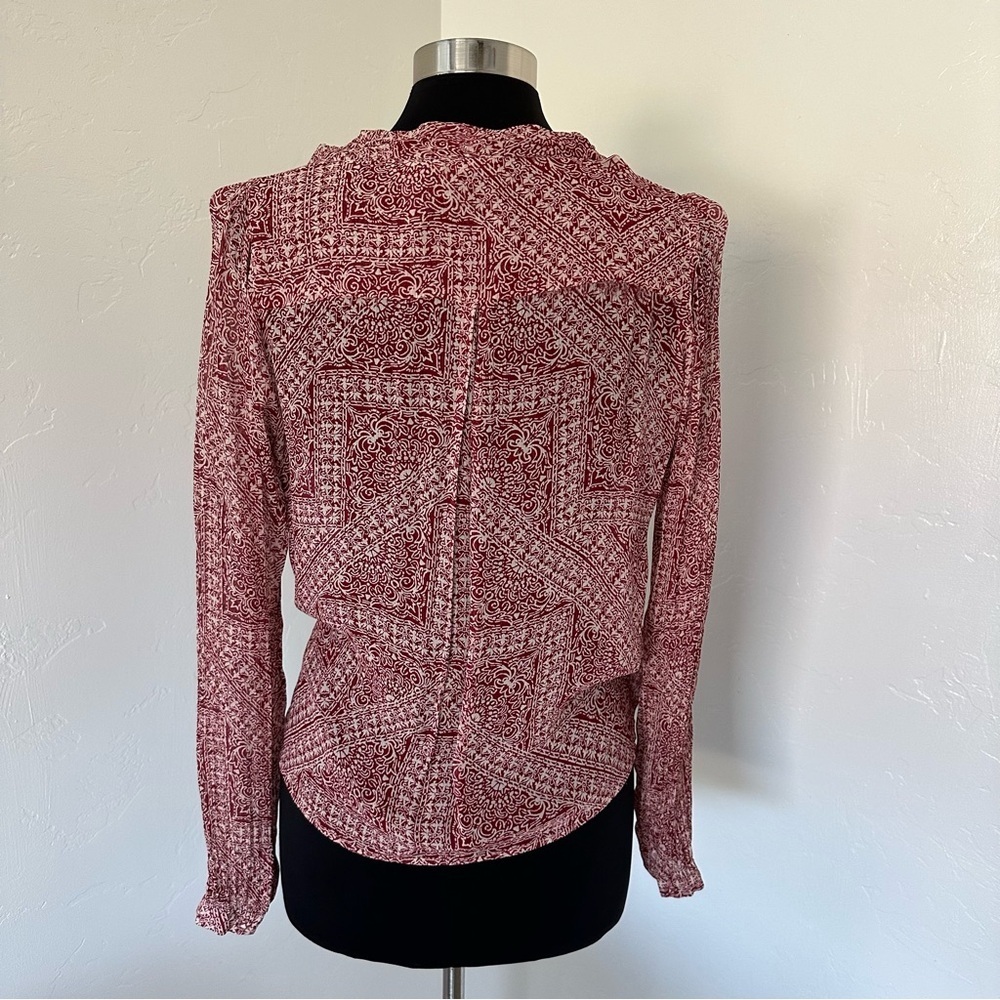 SEZANE Abélia Wrap Around Mosaic Ecru Print Burgundy Blouse Size 4 - Picture 10 of 17
